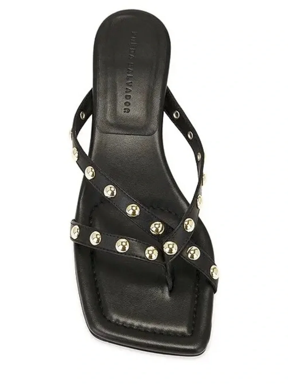 EUC Freda Salvador Elaine Heeled Sandal in Black Napa with Gold Studs size 7